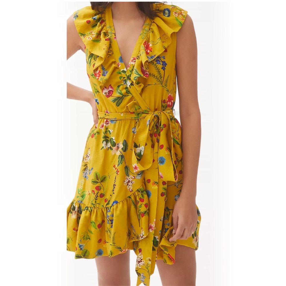 Anthropologie Maeve Floral-Wrap Strawberry Print Mini Dress XXS 2XS 00